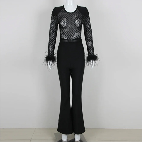🎉Stand out Feather Belt Bodycon Jumpsuit Size S thru XXL - Picture 2 of 16
